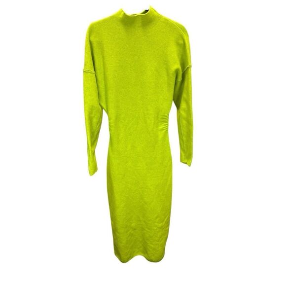 ZARA Neon Green Wool Viscose Blend Knit Midi Dress Long Sleeve Bodycon L - Picture 7 of 11